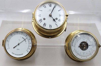 Auktion 370<br>Glasenuhr Schatz Royal Mariner sowie Barometer und Hygrometer von Schatz, je ca. D-18cm T-9,5cm [1]