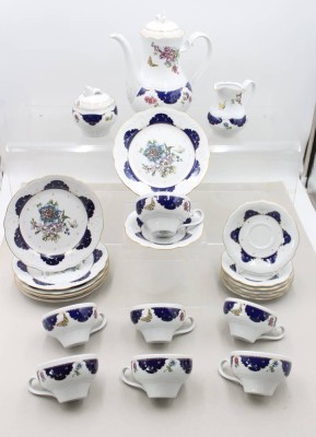 Auktion 370<br>Kaffeeservice, KAHLA, DDR, Kobalt, 24 Teile, Kanne H-23,5cm Tassen H-6cm [1]