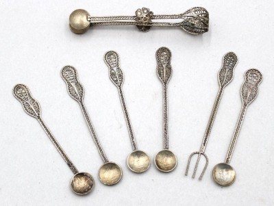 Auktion 370<br>Set Münzlöffel, filigran, wohl Türkei, versilbert, ca. L-10 bis 11cm [1]