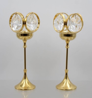 Auktion 370<br>Paar Teelichthalter mit Glasprismen, Messing, Weinfurtner, je H-21,5cm [1]