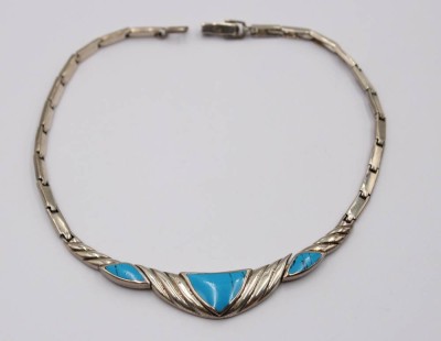 Auktion 370<br>925er Silber-Collier, Türkisbesatz, 27,7gr., L-35cm [1]