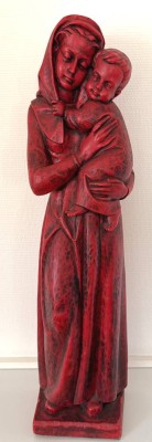 Auktion 370<br>hohe Wachsfigur, Maria mit Kind, rot gefärbt, H-80 cm [1]