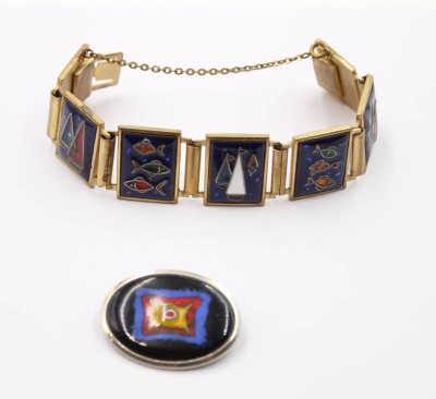 Auktion 370<br>2 Teile Emaille-Schmuck, 60/70er Jahre, Armband ca. L-17cm [1]