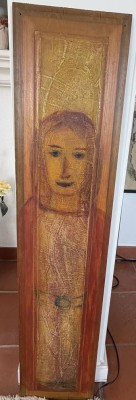 Auktion 370<br>unleserl. sign. Paneelbild, Holzplatte verso beschriftet 