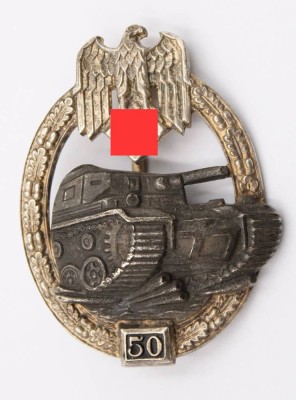 Auktion 370<br>Panzerkampfabzeichen in Silber mit Einsatzzahl 50, Herst. JFS (Josef Feix und Söhne, Lüdenscheid) [1]