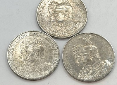 Auktion 370<br>3x2 Mark, Preussen 1901, Frierich und Wilhelm II [1]