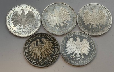 Auktion 370<br>5x 5 DM Sondermünzen BRD, 4x Gauss, 1x Uni Heidelberg [1]