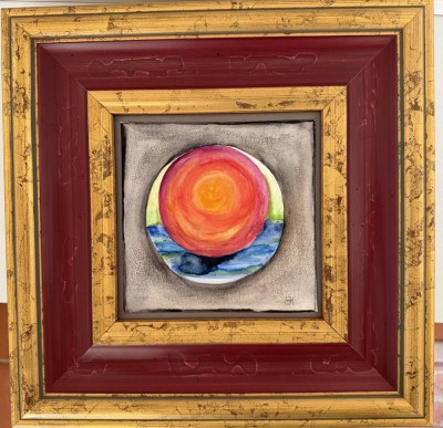 Auktion 370<br>schwer lesbar in der Farbe signiert, , wohl (19)84 datiert, Mischtechnik, ger/Glas, RG 32x32 cm [1]