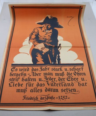 Auktion 370<br>historisches Durchhalteplakat aus dem Jahr 1918, Altersspuren u. Faltstellen, ca. 77 x 51,5cm [1]