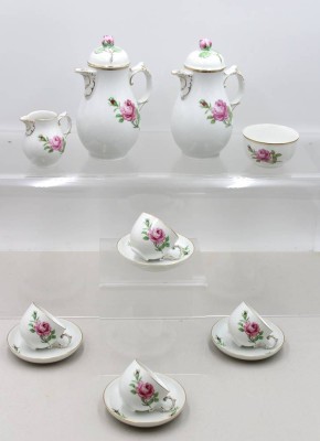 Auktion 370<br>12xMokkaserviceteile, Form „Alt Fürstenberg“, Dekor „Rote Rose