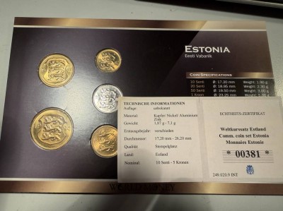 Auktion 370<br>Kursmünzensatz Estonia, mit Zertifikat, limitiert [1]