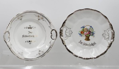 Auktion 370<br>2x Zierteller, Zur Silberhochzeit, C.T. und KPM Krister, ca. D-27cm [1]