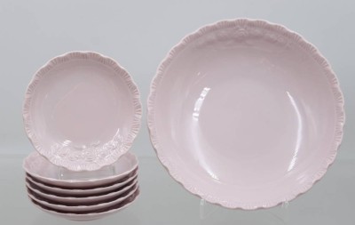 Auktion 370<br>Konfektset, Hutschenreuther, Porcelaine Rosé, 7tlg. , D-19cm D-10,5cm [1]