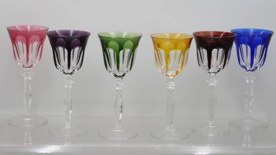 Auktion 370<br>6x Weingläser, Peil, Überfangglas, 1x min. Chip, H-19,5cm [1]