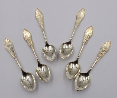 Auktion 370<br>6x Teelöffel, Friesenmuster, versilbert, ca. L-11cm [1]