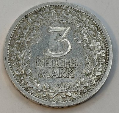 Auktion 370<br>3 Mark A 1932, Deutsches Reich, Weimarer Republik, D-3 cm, 15 gr. [1]