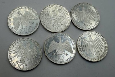 Auktion 370<br>6x 10 DM Sondermünzen, BRD, Silber, 93,5 gr [1]