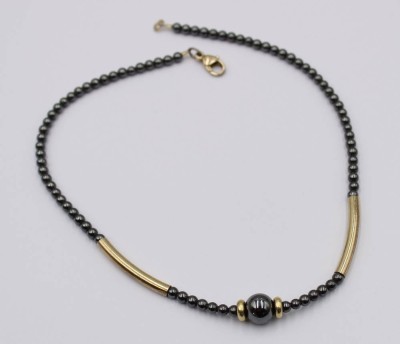 Auktion 370<br>Hämatit Kugelkette mit 925er Silber Elemente, L. 39cm, 18 Gramm [1]