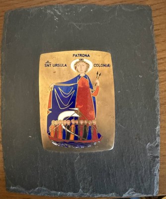 Auktion 370<br>Heilige Ursula auf Kupferplatte, Emaillemalerei, auf Schieferplatte, 20x16 cm [1]