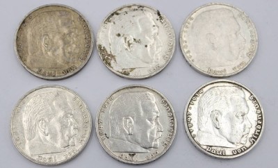 Auktion 370<br>6x  5 Reichsmark Münzen - Paul von Hindenburg, Silber, 83,4 Gramm, 900er Silber [1]