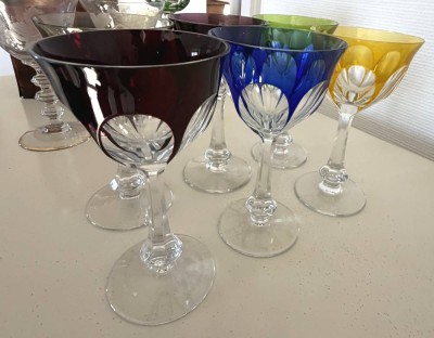 Auktion 370<br>6x Buntglas-Weingläser, H-16 cm [1]