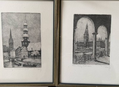 Auktion 370<br>von Weiß, 2x Hamburg Radierungen, gerahmt, RG, 24,5x19 cm [1]