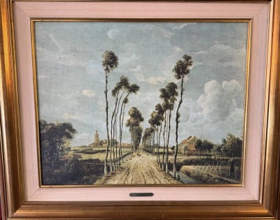 Auktion 370<br>Meindert Hobbema(1638-1709) nach, Öldruck auf Leinen, gut gerahmt, RG 61x70 cm, Messingschild [1]