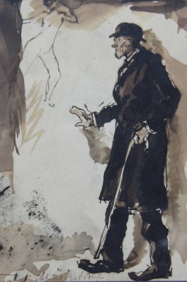 Auktion 370<br>Wassilij Nicolaevic MASJUTIN (1884-1955), Zeichnung/Aquarell, Mann mit Gehstock, wohl um 1900, ger./Glas, RG 26 x 20cm [1]