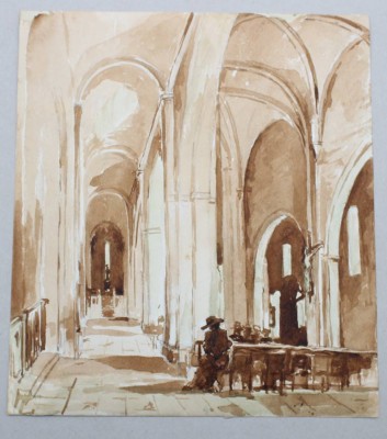 Auktion 370<br>Kircheninterieur, monogrammiert 