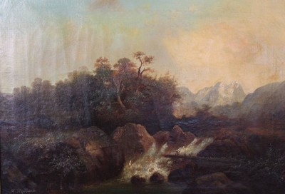 Auktion 370<br>gr. Landschaftsgemälde, 19. Jhd. signiert B. HEIDLAND (XIX), Öl/leinwand, alt gerahmt, RG 82 x 102cm, Sperrgutversand! [1]