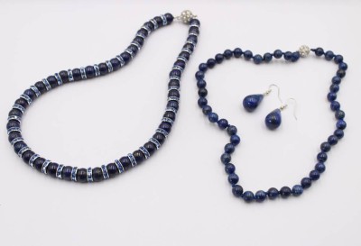 Auktion 370<br>2x div. Lapislazuli-Halsketten, Magnetschließen, sowie Paar Ohrhänger, ca. L-42cm [1]