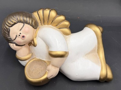 Auktion 370<br>liegender Thun Engel, weiss/gold, L-18 cm [1]