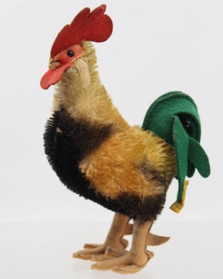 Auktion 370<br>Steiff Hahn, Knopf & Restfahne, Nr. verwaschen, ca. H-18,5cm [1]