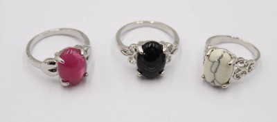 Auktion 370<br>3x versilberte Ringe mit Steinbesatz, ca. RG 53 bis 59 [1]