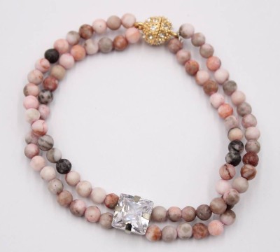 Auktion 370<br>Rhodonit-Armband mit Zirkon, Magnetschließe, ca. L-19,5cm [1]