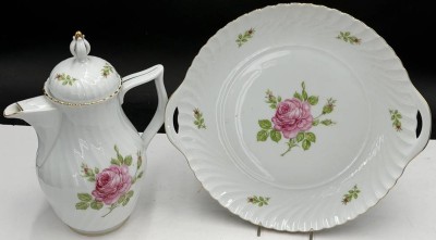 Auktion 370<br>gr. Kaffeekanne, H-24 cm,  und Kuchenteller , D-27 cm 