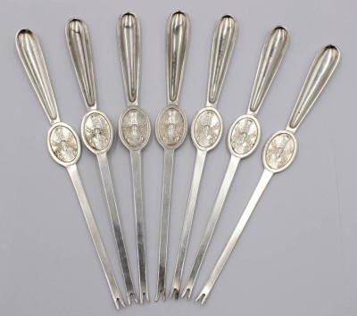 Auktion 370<br>7x versilberte Hummergabeln, ABSA, ca. L-20,5cm [1]