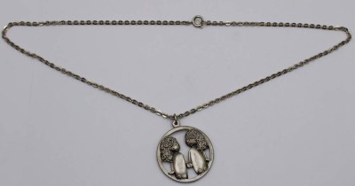 Auktion 370<br>Halskette mit Zinnanhänger, Jorgen Jensen, Anh. D-3cm [1]