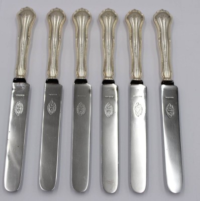 Auktion 370<br>6x gr. Speisemesser, 90er Auflage, älter, ca. L-21,5cm [1]