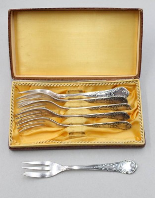 Auktion 370<br>6x Kuchengabeln, N.F., 90er Auflage, ca. 14,5cm [1]