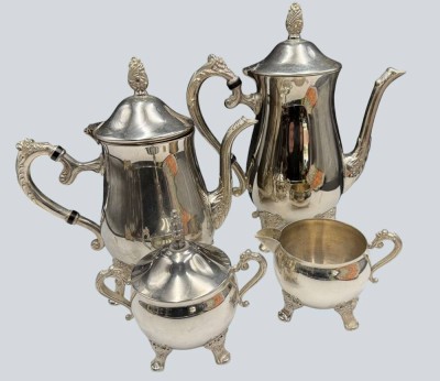 Auktion 370<br>Kaffee-Teekern, England, silver plated auf Messing,  guter Zustand, H-max. 25 cm, 4 Teile [1]