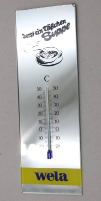 Auktion 370<br>Wela-Werbethermometer, 60er Jahre, ca. 24 x 8cm, an den Ecken beschädigt [1]