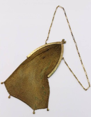 Auktion 370<br>antike Kettentasche, wohl Messing, 2 blaue Steine, ca. 16 x 10,5cm, Altersspuren [1]