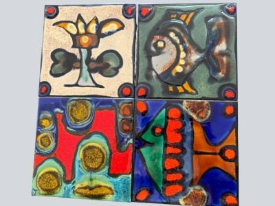 Auktion 370<br>4x Wandfliesen, Bücking-Börnsen, 70-er Jahre, 15x15 cm [1]