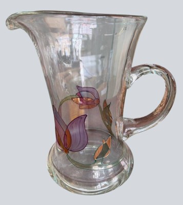 Auktion 370<br>gr. Saftkrug mit Buntglas-Blumen, H-22,5 cm [1]