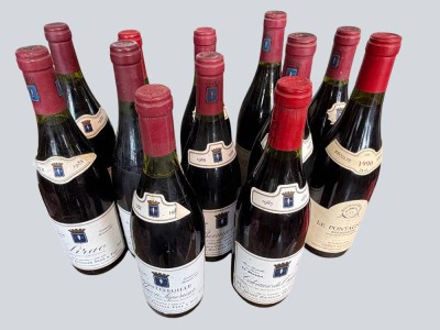 Auktion 370<br>12 Flaschen französ. Rotwein, 1988-1990, Beaujolais, Cote d'Or etc., bei zweien fehlt Etikett [1]