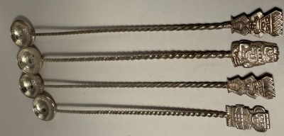 Auktion 371<br>4x lange Silber-900- Cocktail-Löffel mit kolumbianische 25 Centavos Silbermünzen, ab 1914-1934, L-22 cm, 94 gr. [1]