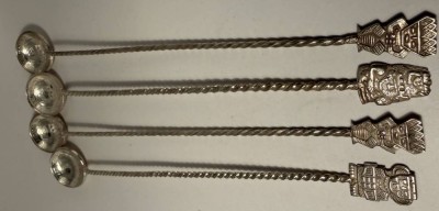 Auktion 371<br>4x lange Silber-900- Cocktail-Löffel mit kolumbianische 25 Centavos Silbermünzen, ab 1914-1934, L-22 cm, 94 gr. [1]