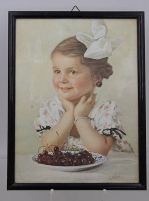 Auktion 371<br>alter Druck, Kindermotiv, ger./Glas, RG 26 x 20cm [1]