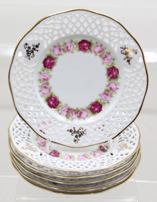 Auktion 371<br>6x Durchbruchteller, Bavaria Arabella, Rosendekor, ca. D-17cm [1]